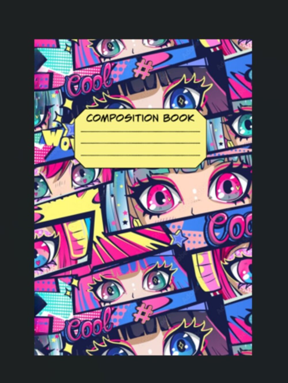 Custom Composition Book & Mini Notebooks, Handmade, anime girls, eyes, color